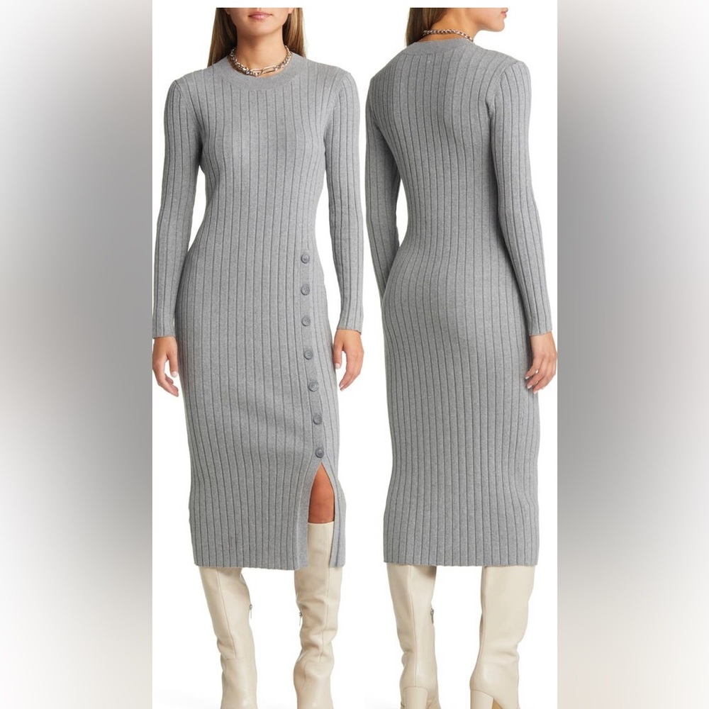Button Sweater Midi Dress